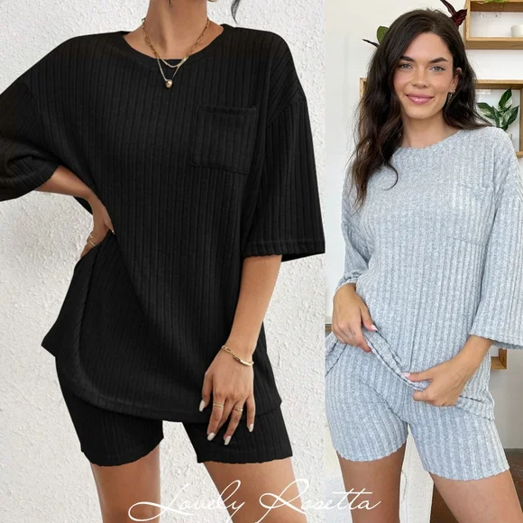 Green Ribbed Women's Shorts Set